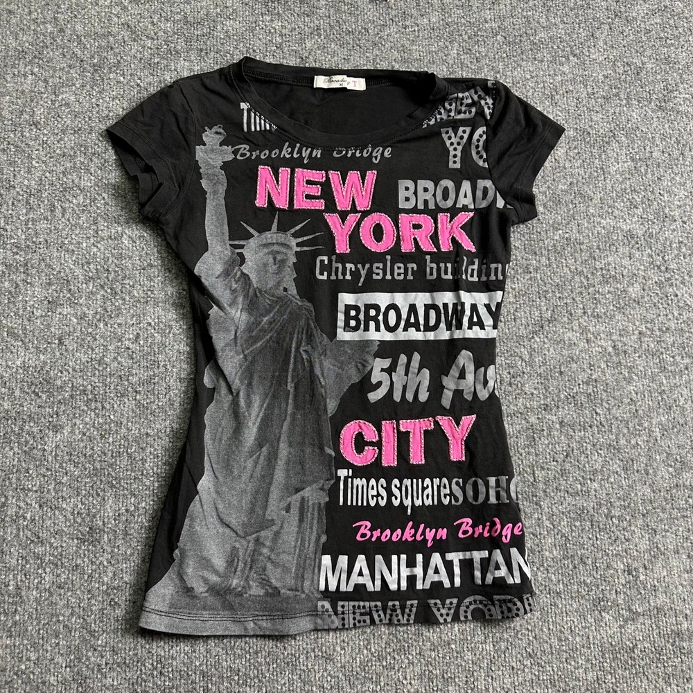 Broadway T Shirt Womens Size M Black Pink New York City Graphic Souvenir Tee